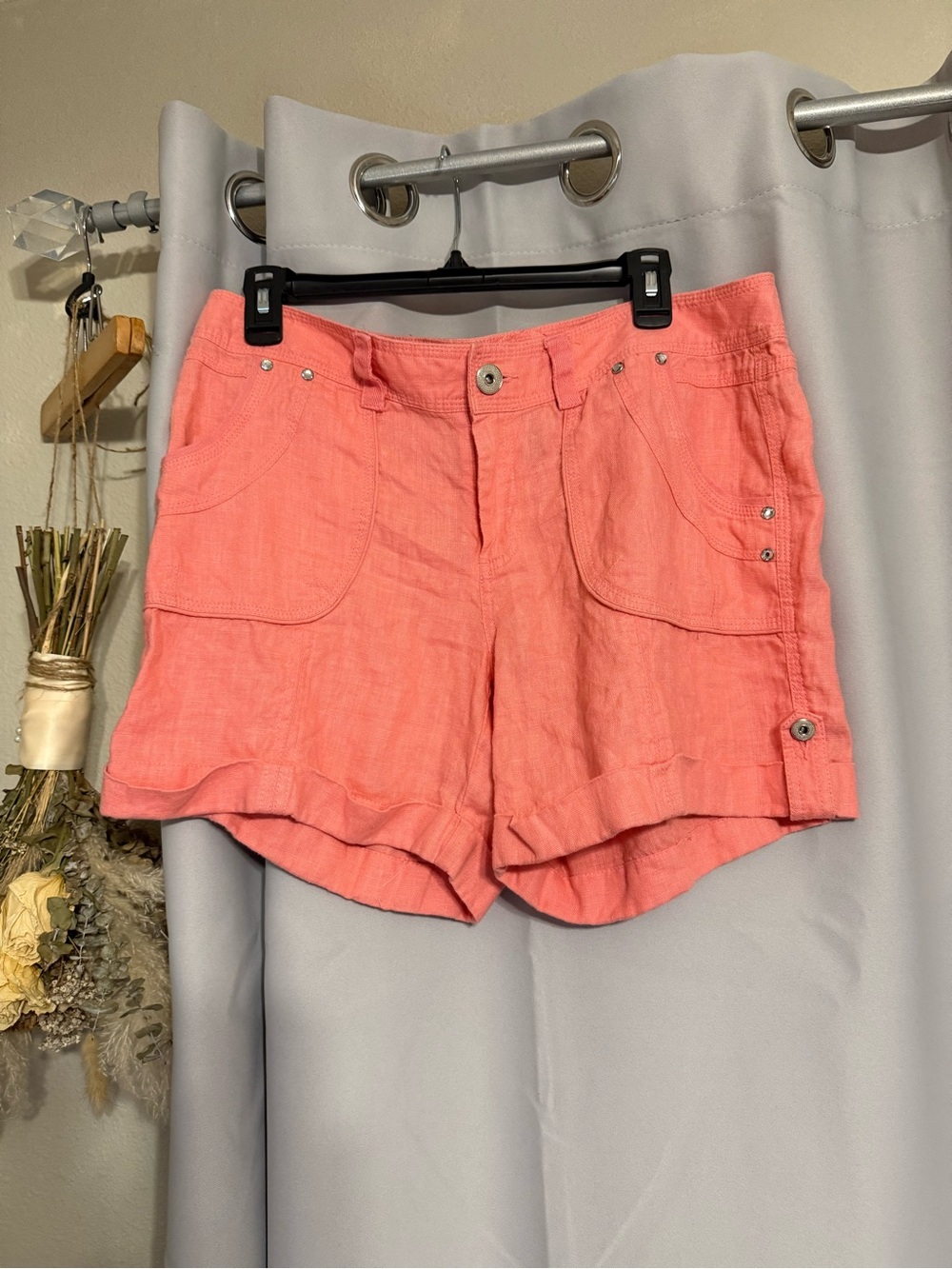 INC International Concepts Coral Pink Linen-Blend Shorts